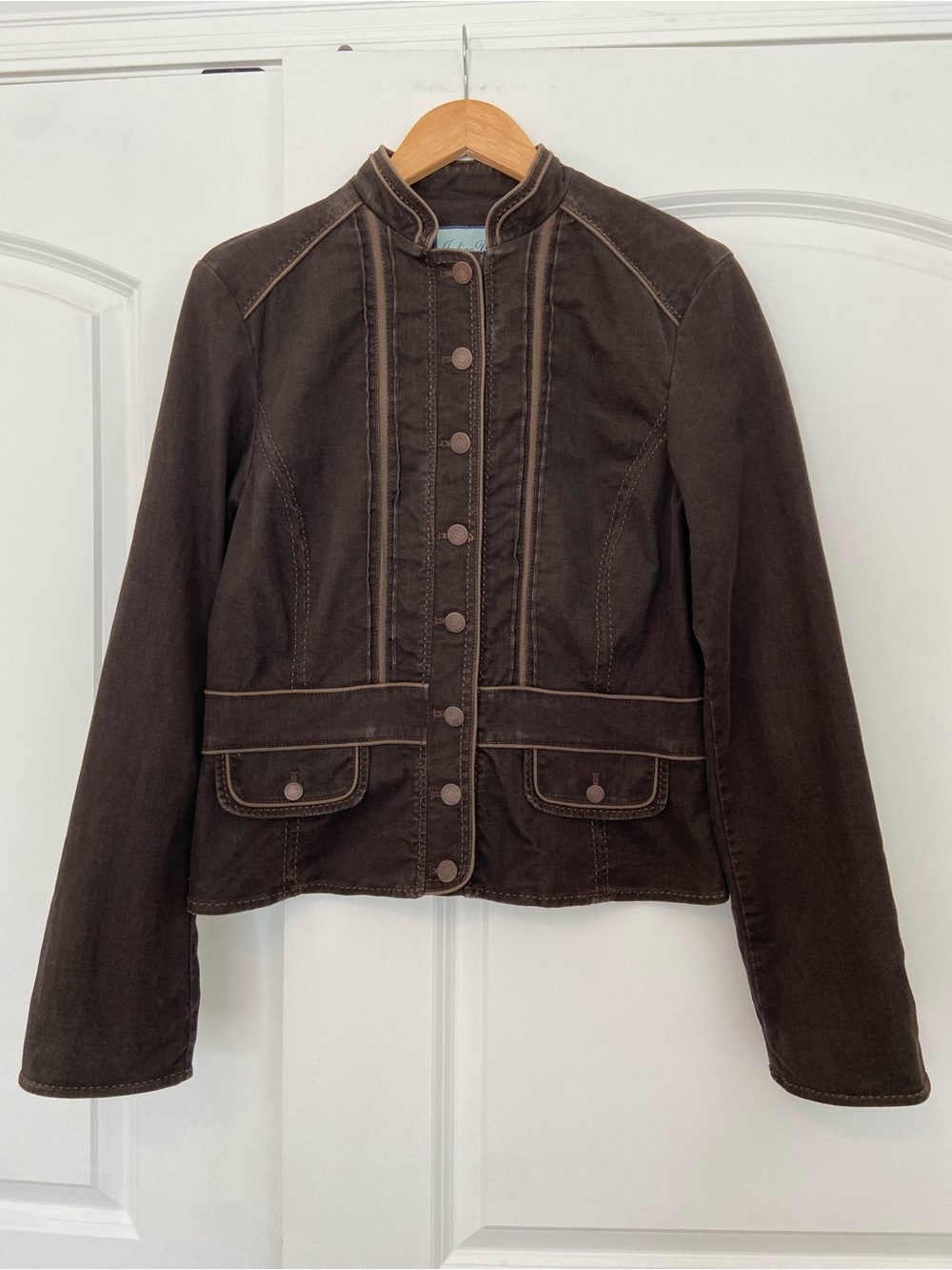Vtg Chocolate Brown Equestrian Blazer Jacket Large Dark Academia Indigo Palms